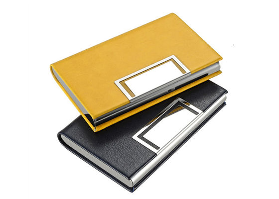 Titular do cartão magnético de couro luxuoso Debossing Logo Metal Card Case Wallet do nome do plutônio