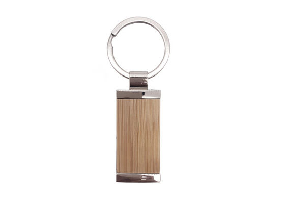 Retângulo de bambu Logo Wooden Metal Keyring feito sob encomenda da porta-chaves do metal