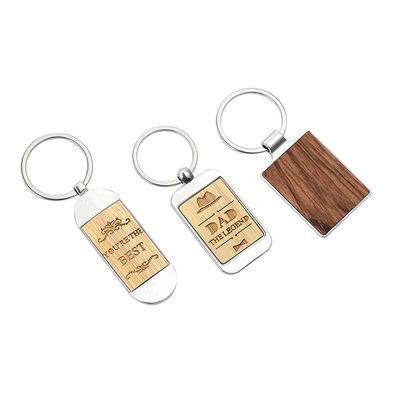 Keyring vazio liga de zinco gravado de madeira da sublimação da corrente chave do Beechwood de bambu