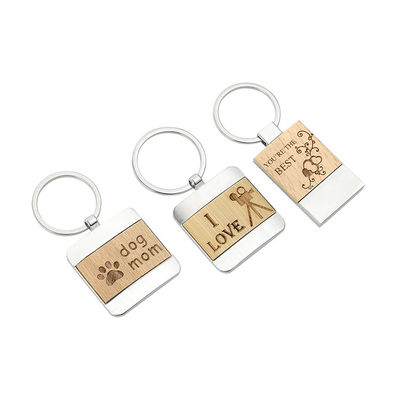 Keyring vazio liga de zinco gravado de madeira da sublimação da corrente chave do Beechwood de bambu