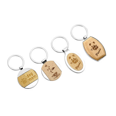 Keyring vazio liga de zinco gravado de madeira da sublimação da corrente chave do Beechwood de bambu