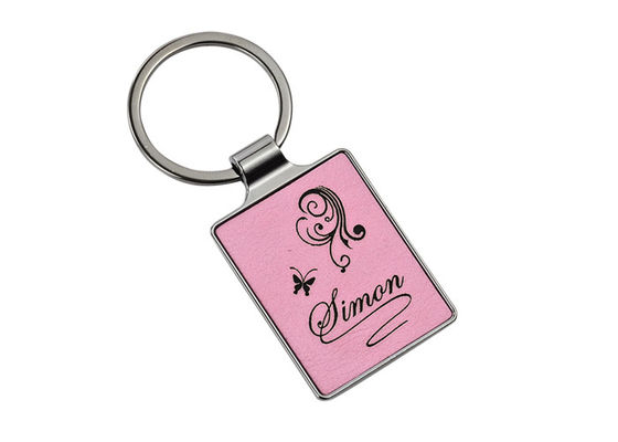 Chave 4mm cor-de-rosa Ring Advertising de Logo Leather Key Chains 55mm da gravura do laser