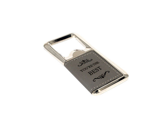 Retângulo liga de zinco de couro do plutônio do laser Logo Metal Bottle Opener