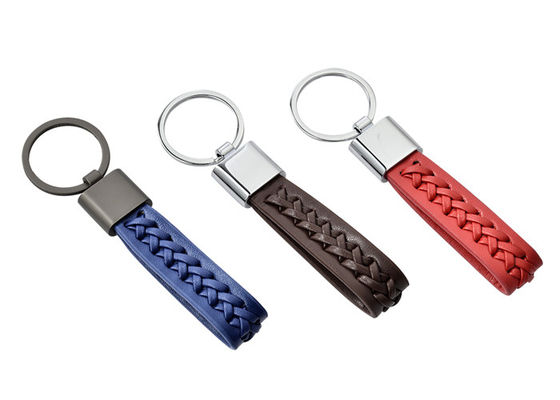 Plutônio liga de zinco portas-chaves de couro Lanyard Braided Rope Keychain tecido