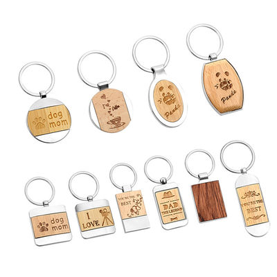 Keyring vazio liga de zinco gravado de madeira da sublimação da corrente chave do Beechwood de bambu