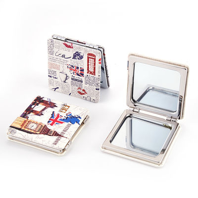 Bom preço Pessoalizado PU Couro Compacto Dobrável Redondo Dobrável Cosmético Compacto Tamanho de Bolso Espelho de Beleza on-line