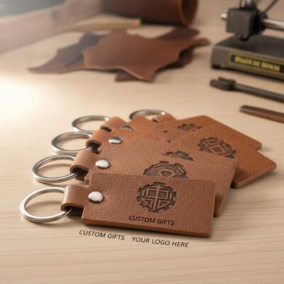 Bom preço Chaveiros de couro com logotipo de gravação a laser, formato retangular durável, perfeito para presentes de negócios personalizados e itens personalizados on-line