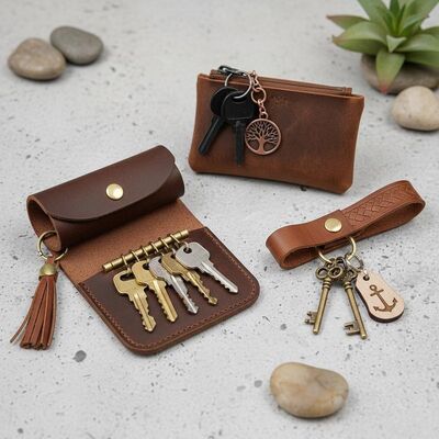 Bom preço Chaveiros de couro castanho com capacidade de organização e decoração de chaves para gerenciamento diário de chaves on-line