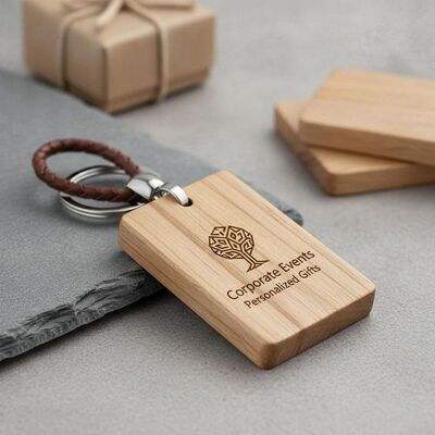 Bom preço Gravura de chaveiro de madeira com tons de madeira natural, lembrança perfeita para eventos corporativos, presentes personalizados on-line