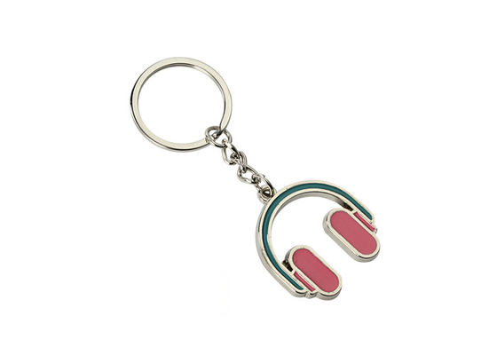 Portas-chaves cor-de-rosa Mini Advertising Gift Keyring do esmalte do ferro do fones de ouvido