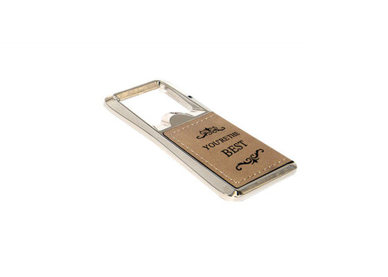 Bom preço Retângulo liga de zinco de couro do plutônio do laser Logo Metal Bottle Opener on-line