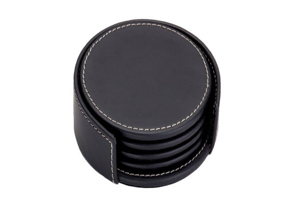 Bom preço as pousas-copos de couro redondas de 10x 4cm personalizaram pousas-copos da bebida do preto do copo on-line