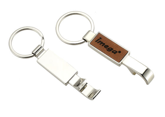 Bom preço Retângulo de couro da corrente chave de abridor de garrafa do metal do plutônio de Laserable com Keyring on-line
