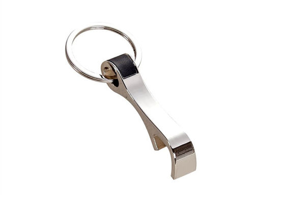 Bom preço Chapeamento de níquel gravado de couro do abridor de garrafa do metal do plutônio com Keyring liga de zinco on-line