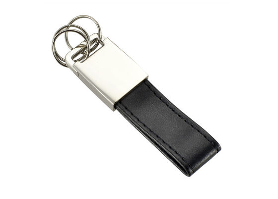 Bom preço Keyring pequeno dos anéis da corrente chave 3 de couro do plutônio de Debossed Logo Metal Black on-line