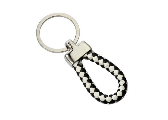 Bom preço O plutônio preto e branco trançou a corda que as portas-chaves de couro tecem o suporte feito a mão da chave do carro on-line